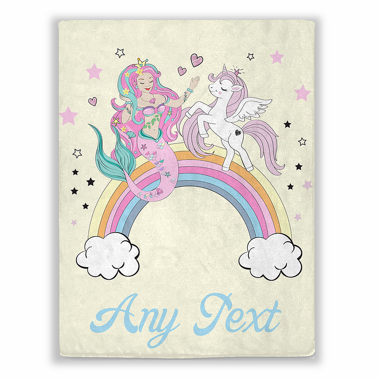Custom Cute Closed Eyes Unicorn Name Blanket With Mermaid