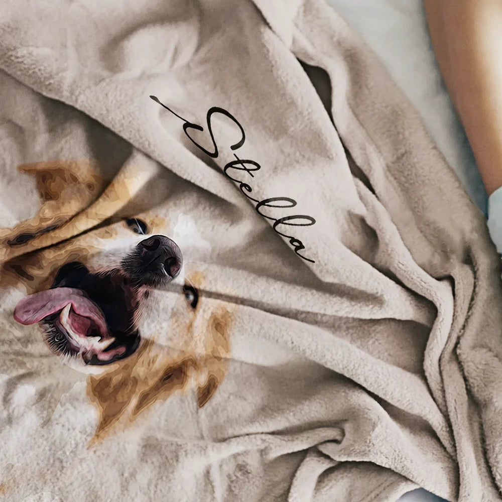 Personalized Pet Photo with Name Blanket for Pet Lover Gifts
