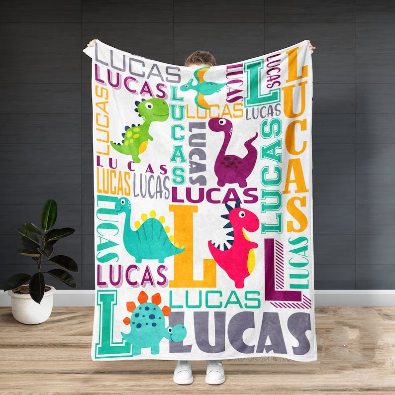 Personalized Animal Name Art Fleece Blanket Dinosaur