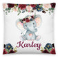 Personalized Baby Floral Red Elephant Throw Pillow
