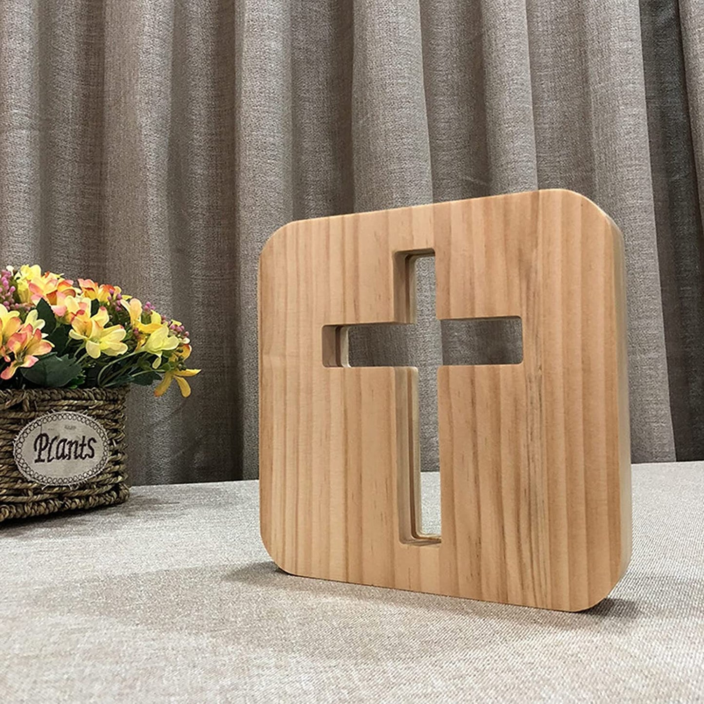 Personalized Cross Wooden Light