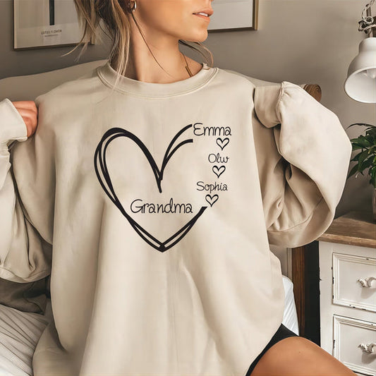 Personalized Mom Grandma Unisex Sweatshirt Heart With Names