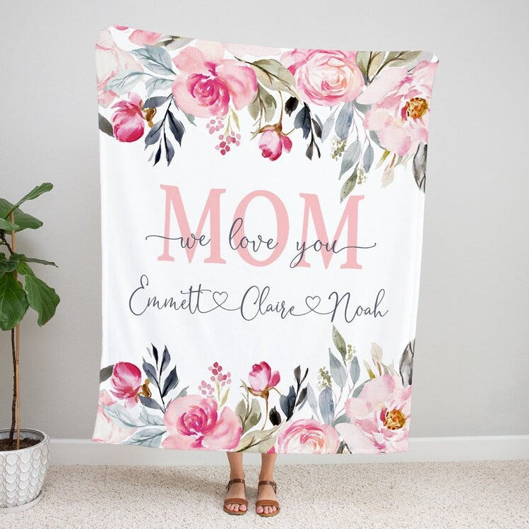 Personalized  Flora Mom/Nana/Auntie We Love You Blanket Rose