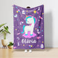 Custom Unicorn On The Cloud Name Blanket Purple
