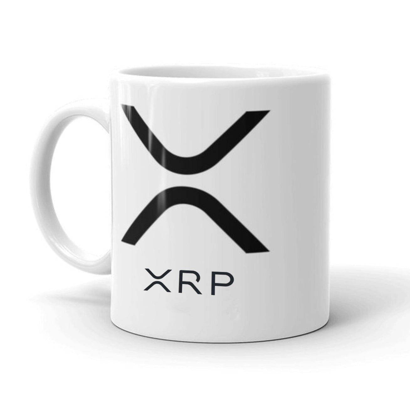 White mug with XRP logo on a white background