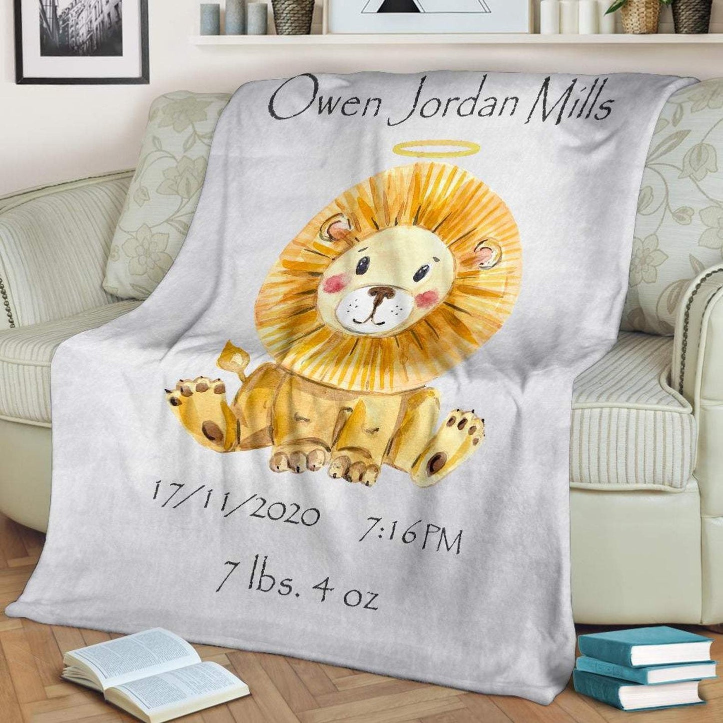 Custom Lion Blankets With Baby's Birth Information 111702