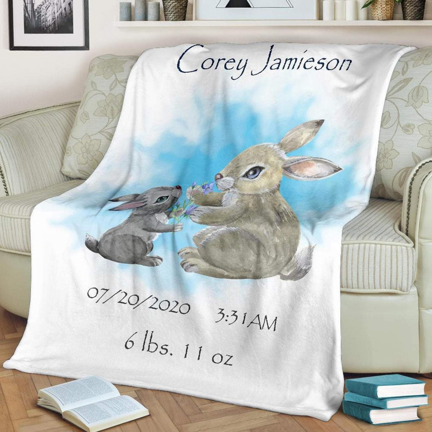Custom Rabbit Blankets With Baby's Birth Information 111704