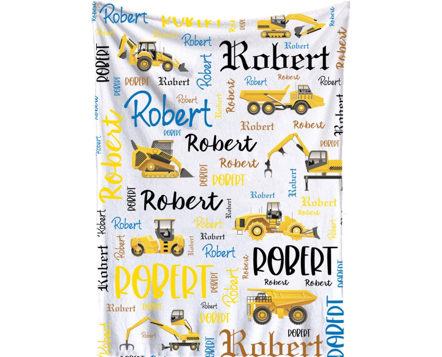 Personalized Minky Swaddle Blanket Name Art With Construction Theme