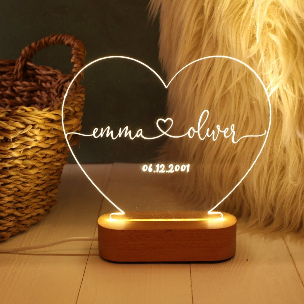 Custom Heart Wood With Date Night Light Couple Anniversary Gifts