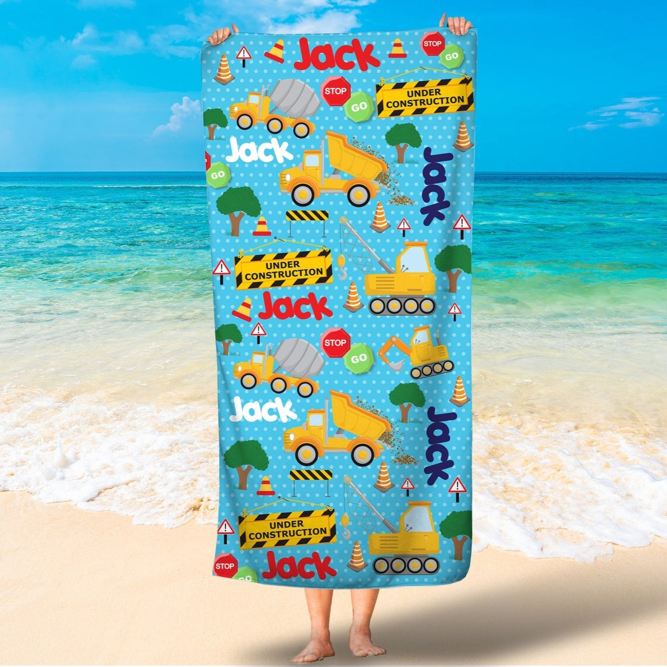 Personalized Truck Kids Beach Towel