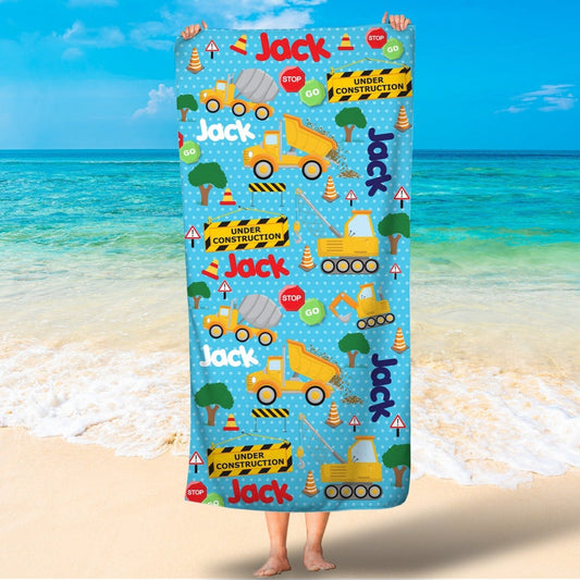 Personalized Truck Kids Beach Towel