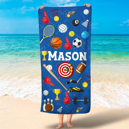 Personalized All Sports Kids Beach Towel