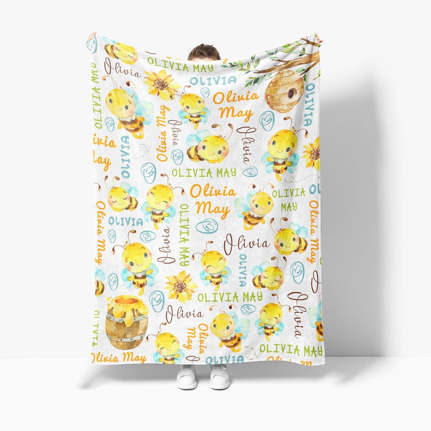 Personalized Name Fleece Blanket Bee