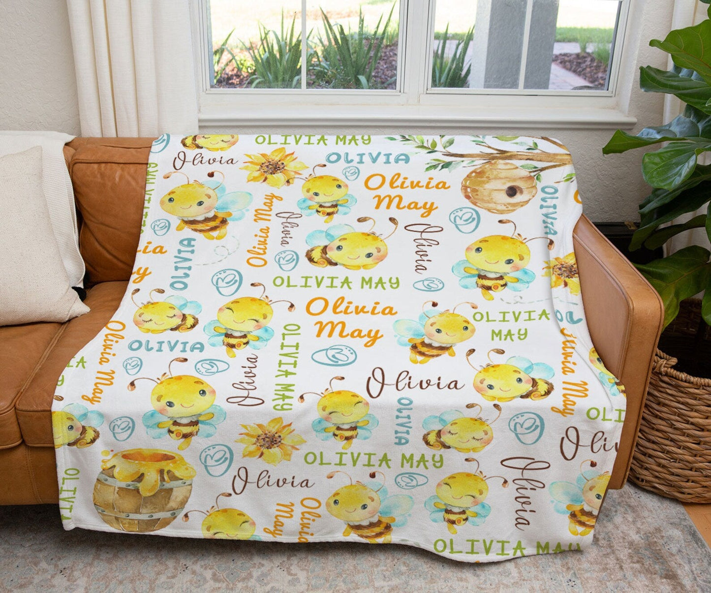 Personalized Name Fleece Blanket Bee