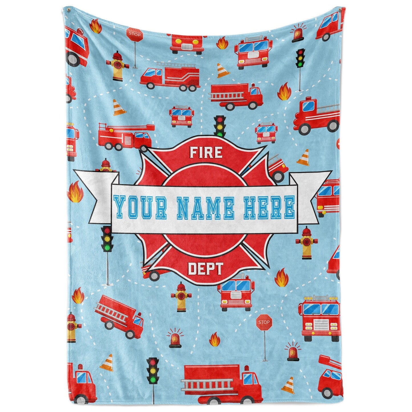 Personalized Minky Swaddle Blanket Name Fire Truck
