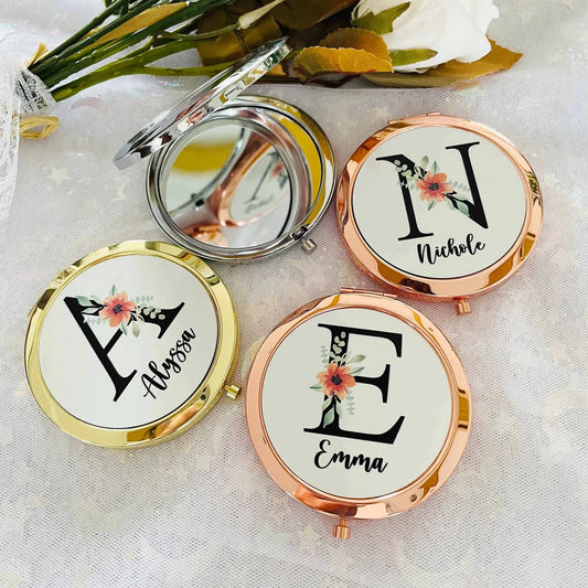 Personalized Floral Compact Mirror