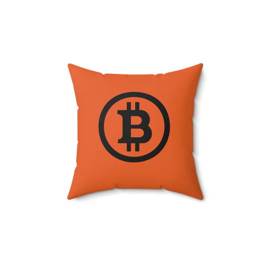Orange pillow with Bitcoin symbol on a white background