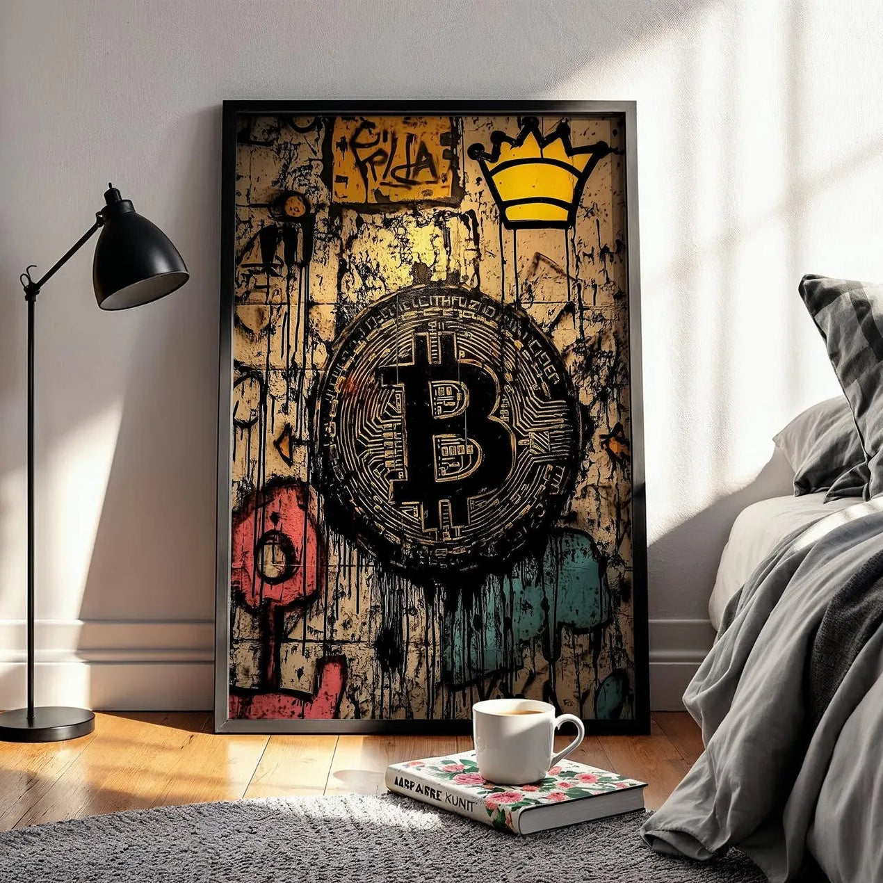 Bitcoin With Crown Graffiti Poster