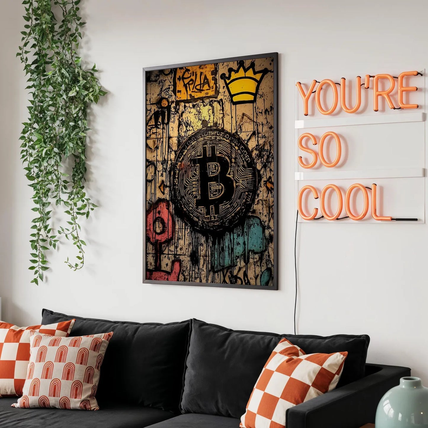 Bitcoin With Crown Graffiti Poster