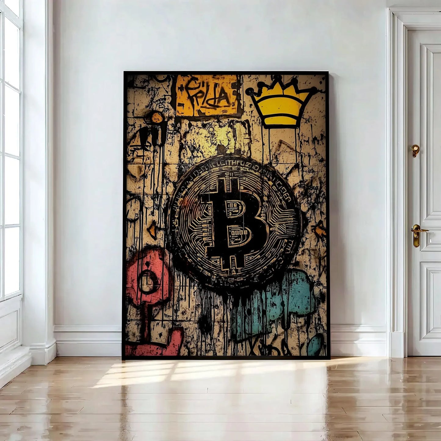 Bitcoin With Crown Graffiti Poster