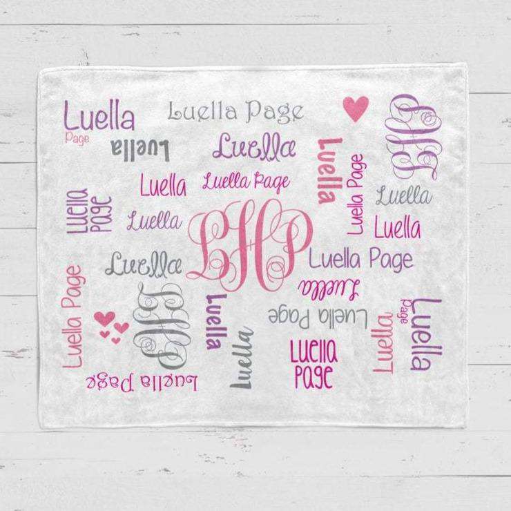 Personalized Name Word Art With Monogram Baby Girl Fleece Blanket