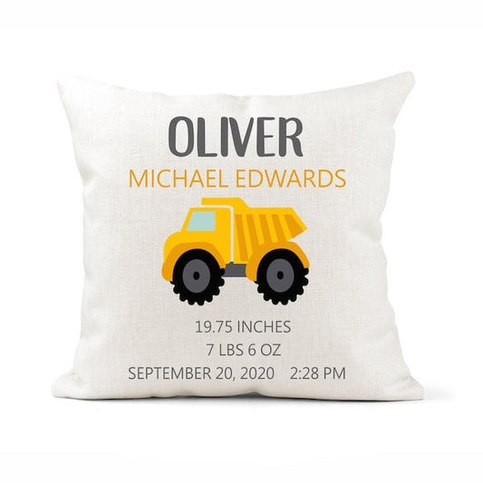 Personalized Baby Kids Throw Pillow Dump Trucks