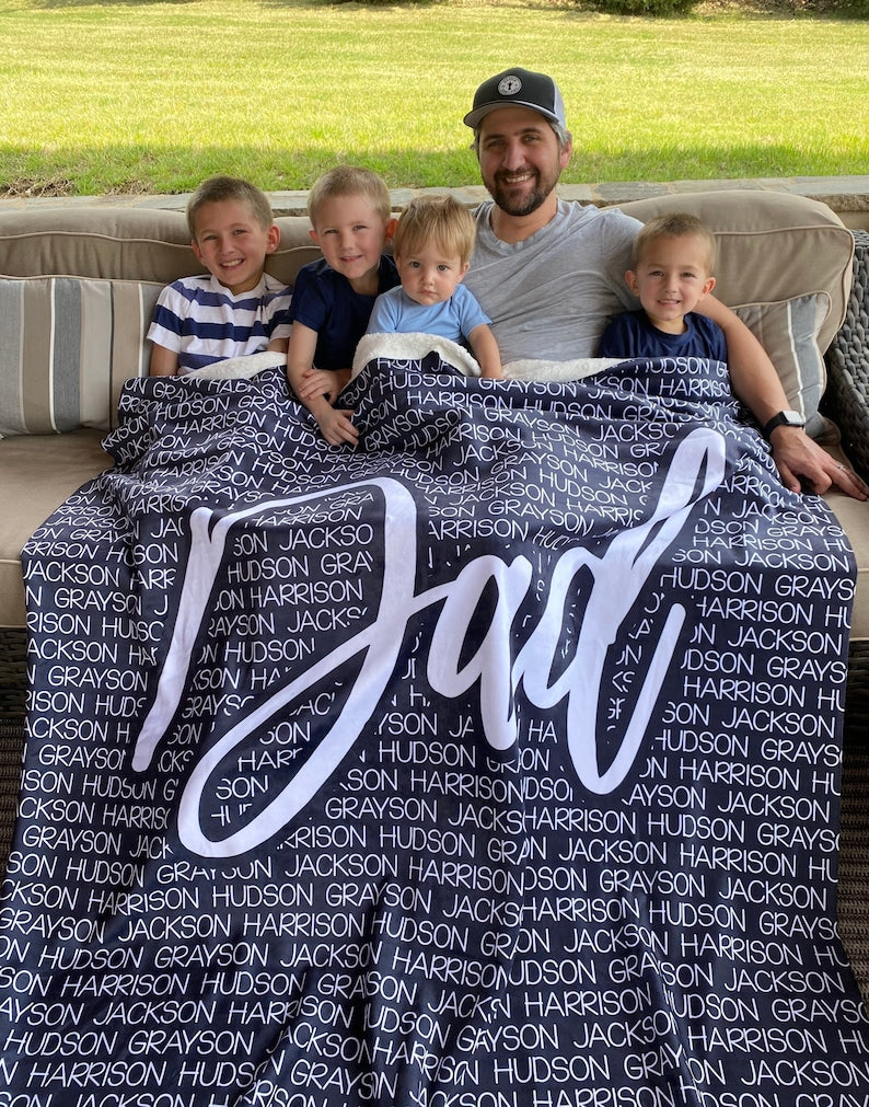 Personalized  Fathers Day Blanket Papa With Names