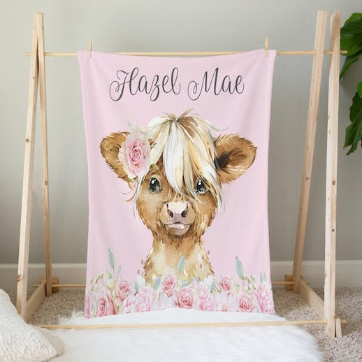 Personalized Fleece Blanket Cow With Rose