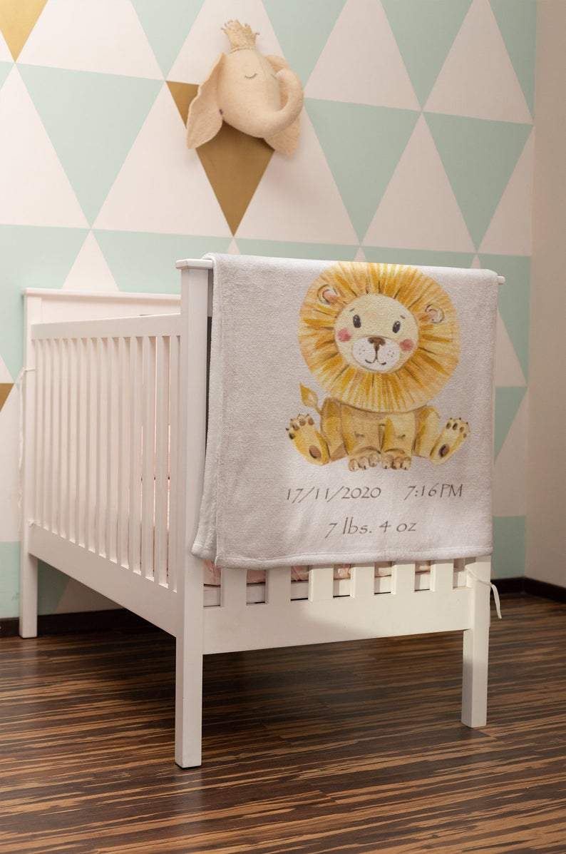 Custom Lion Blankets With Baby's Birth Information 111702