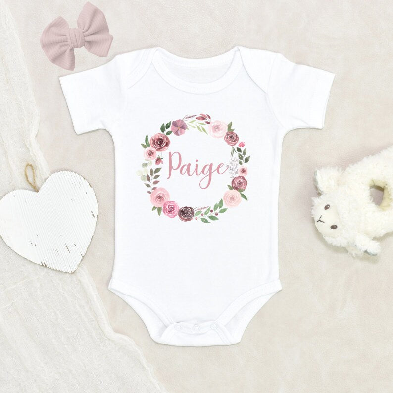 Personalized Baby Onesie With Name Floral