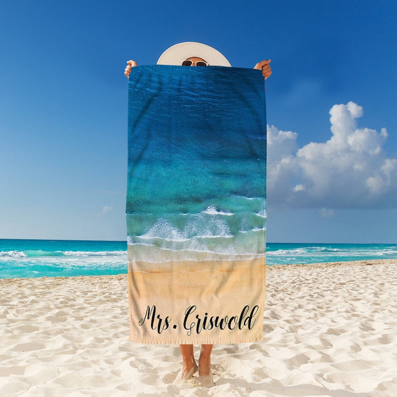 Personalized Ocean&Sand Mr Mrs Beach Towel