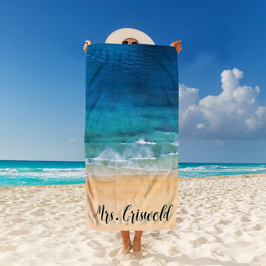 Personalized Ocean&Sand Mr Mrs Beach Towel