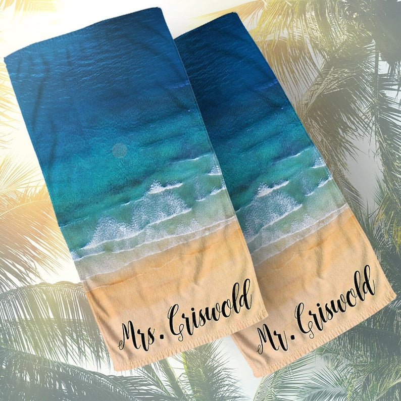 Personalized Ocean&Sand Mr Mrs Beach Towel