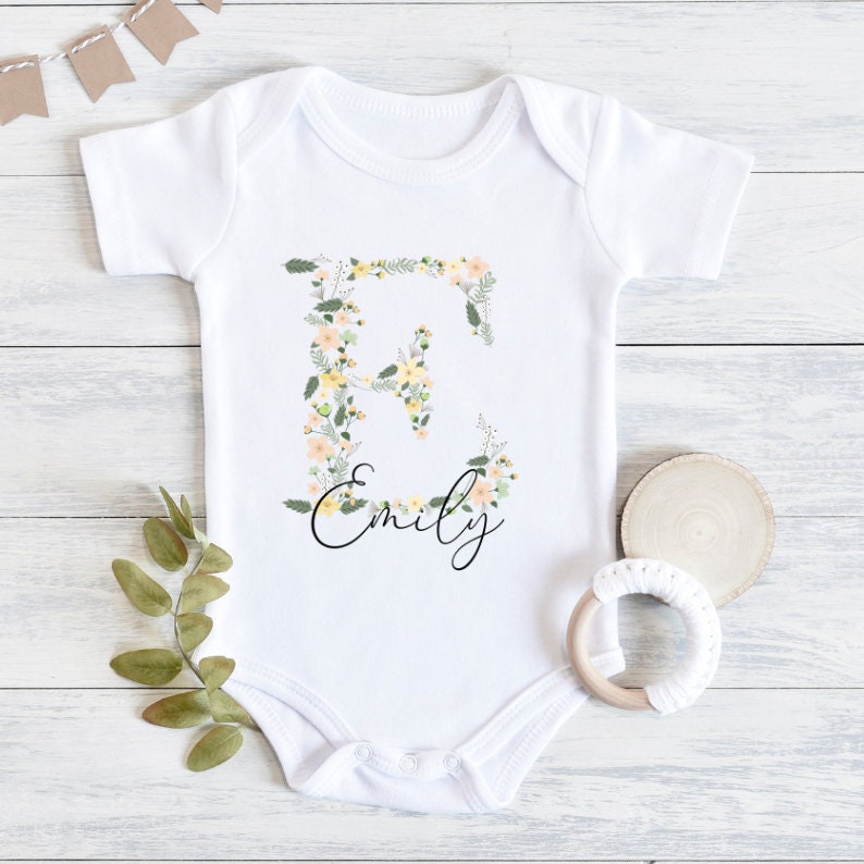 Personalized Baby Onesie With Name Flowers
