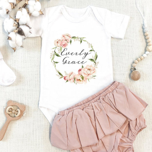 Personalized Baby Onesie Only With Name Flowers