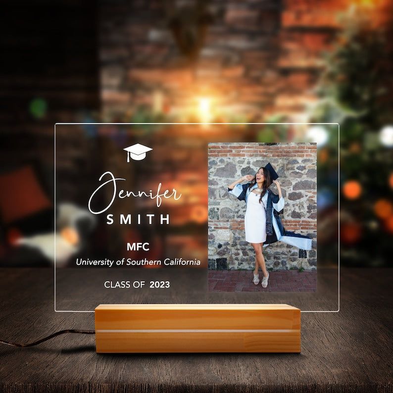 Personalized Graduation Night Light Wood-base With Photo