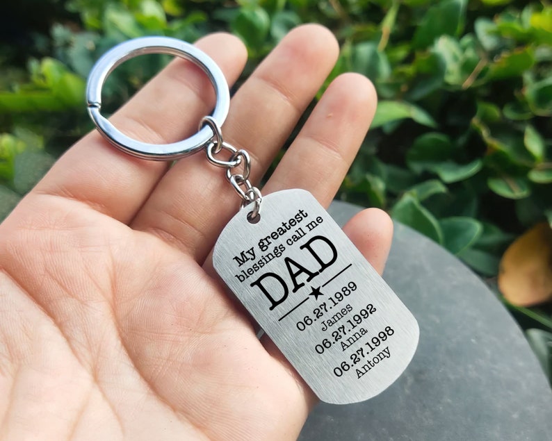 Personalized Dad Keychain With Kids Infor.