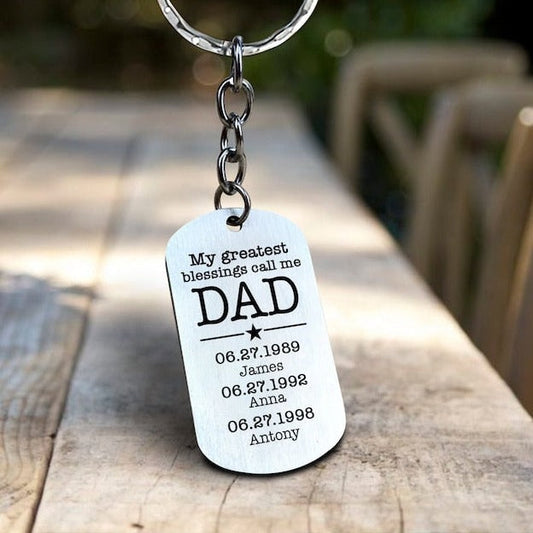Personalized Dad Keychain With Kids Infor.