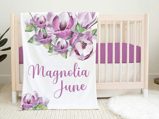Personalized Minky Fleece Baby Blanket Magnolia Blossom