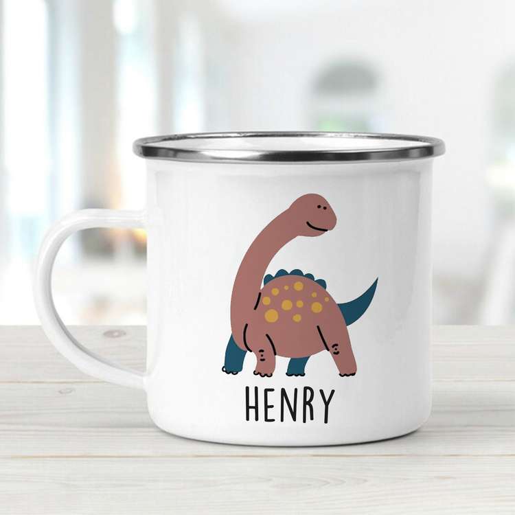 Personalized Funny Dinosaur Kids Enamel Camping Mugs