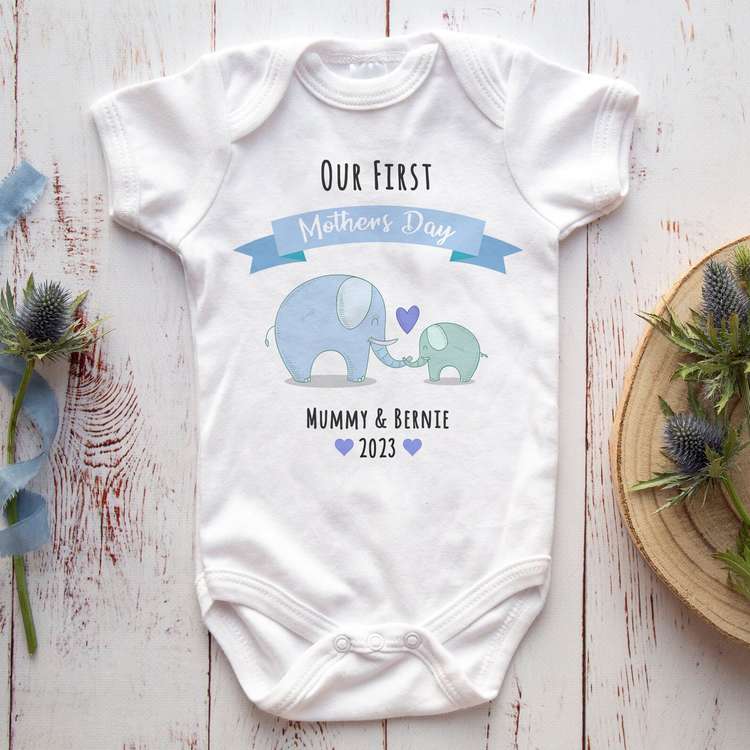 Personalized Baby Onesie Our First Mother's Day Elephants