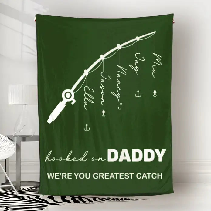 Personalized  Fathers Day Blanket Hooked On