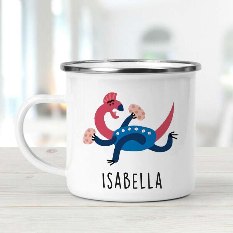 Personalized Funny Dinosaur Kids Enamel Camping Mugs