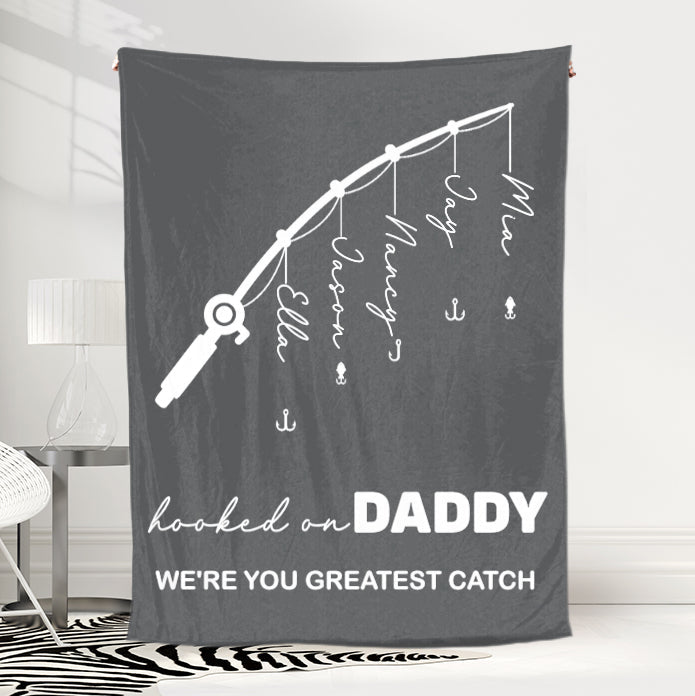 Personalized  Fathers Day Blanket Hooked On