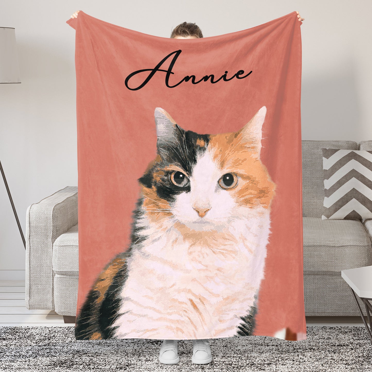Personalized Pet Photo with Name Blanket for Pet Lover Gifts