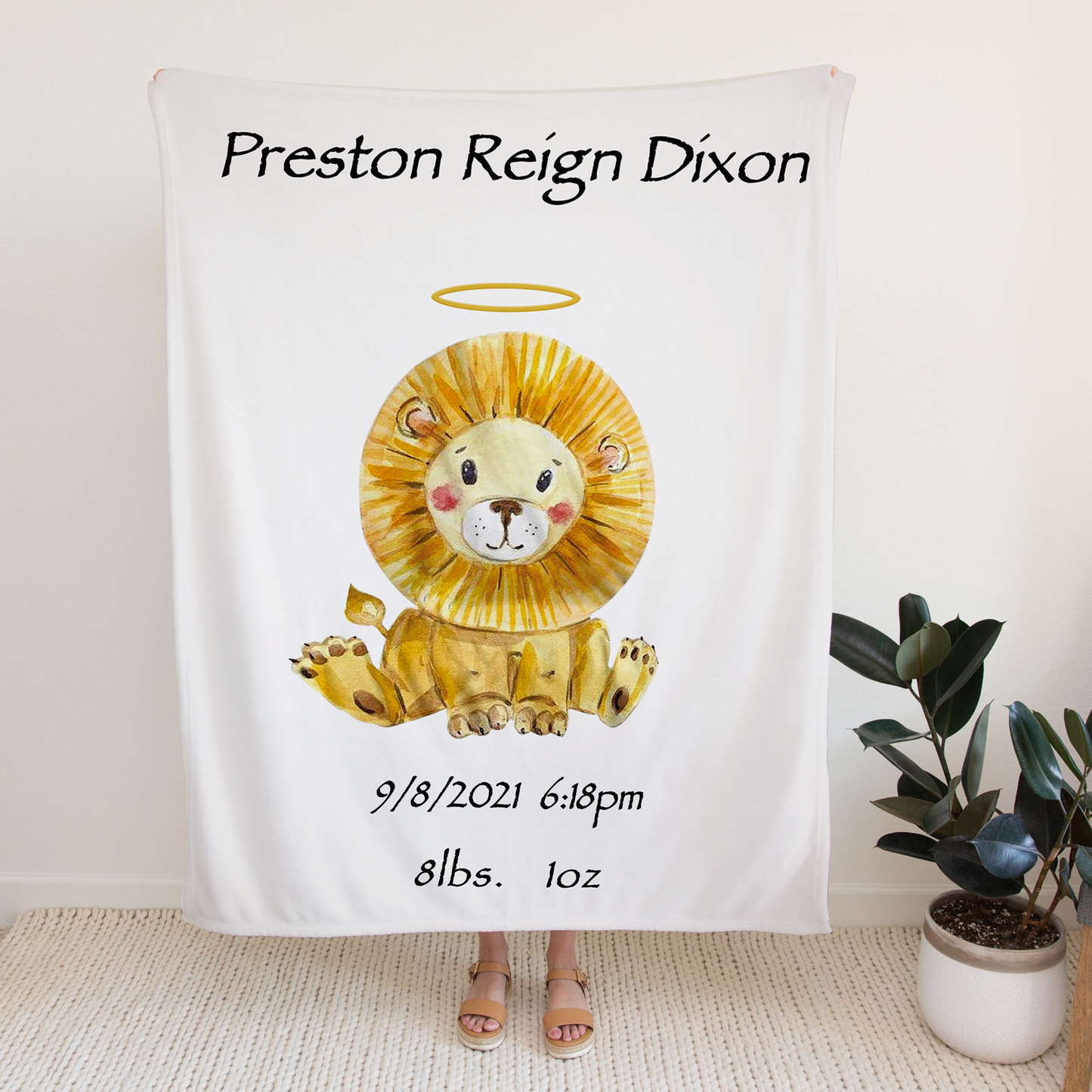 Custom Lion Blankets With Baby's Birth Information 111702