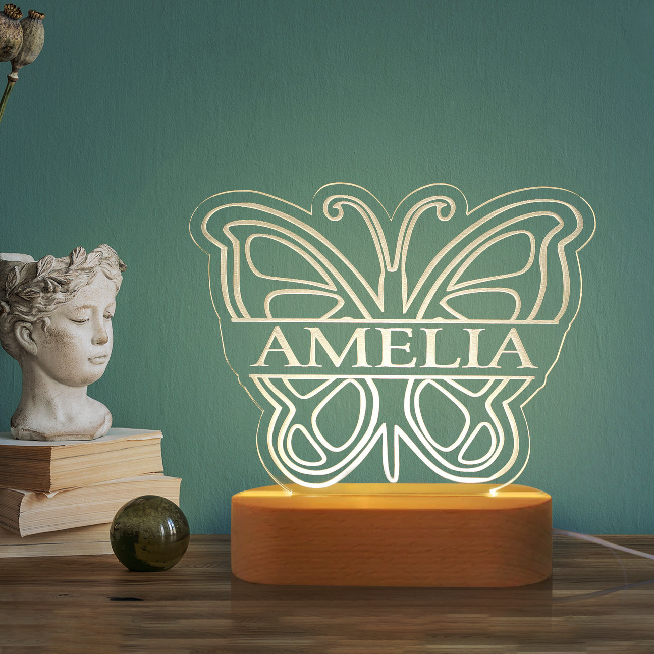 Personalized Butterfly Wood-base Night Light