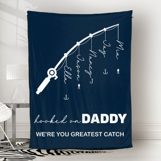 Personalized  Fathers Day Blanket Hooked On