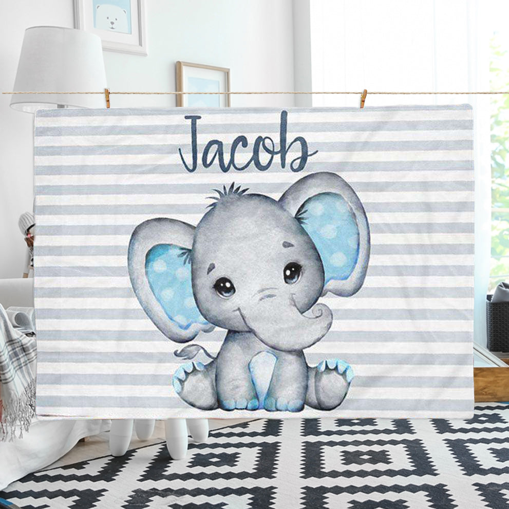 Personalized Minky Blanket Elephant Name Blue Pink