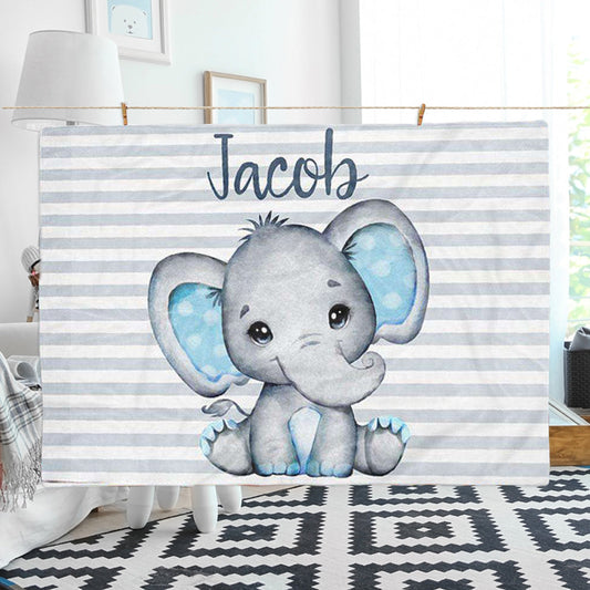 Personalized Minky Blanket Elephant Name Blue Pink